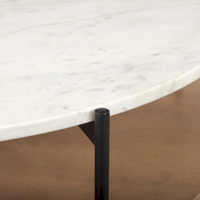 =Mesa de centro redonda de madera maciza con tablero de mármol blanco de dos niveles