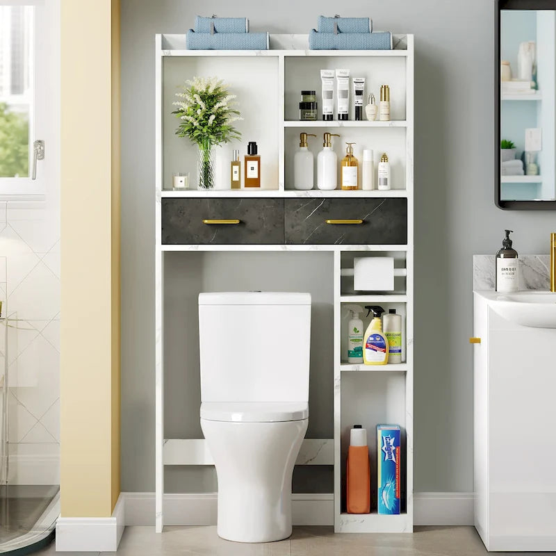 Badezimmerschrank über der Toilette mit Schubladen und Ablagen als Stauraum