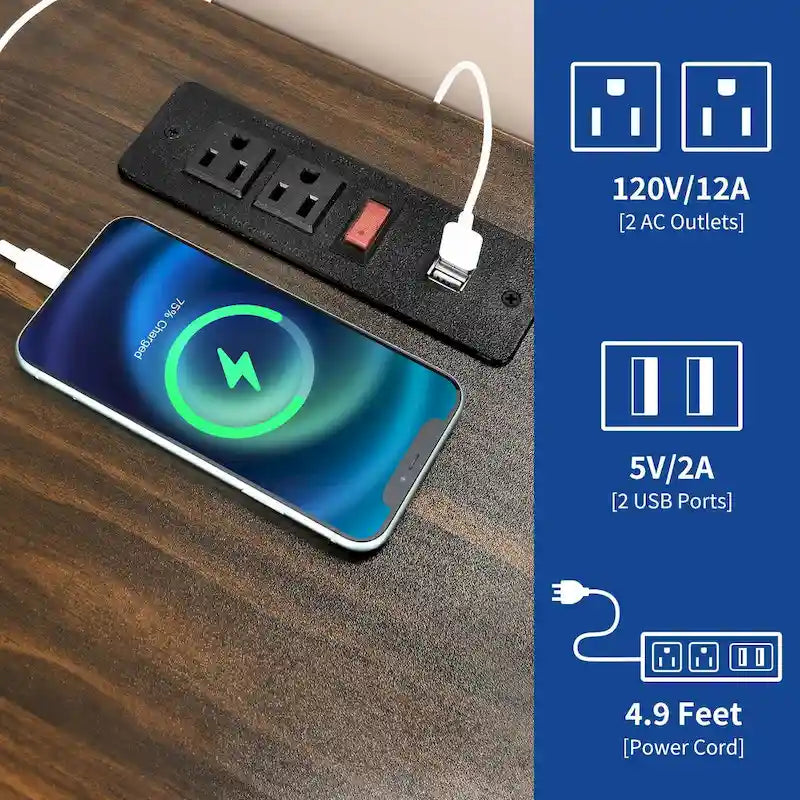 Table d’appoint de style champêtre avec station de recharge, table de canapé avec ports USB et rangement