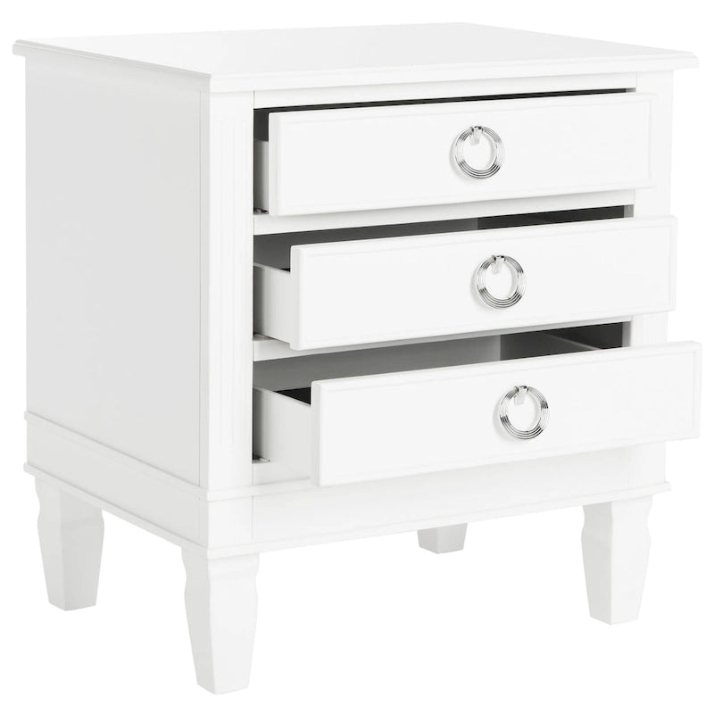Mesa de noche blanca con 3 cajones