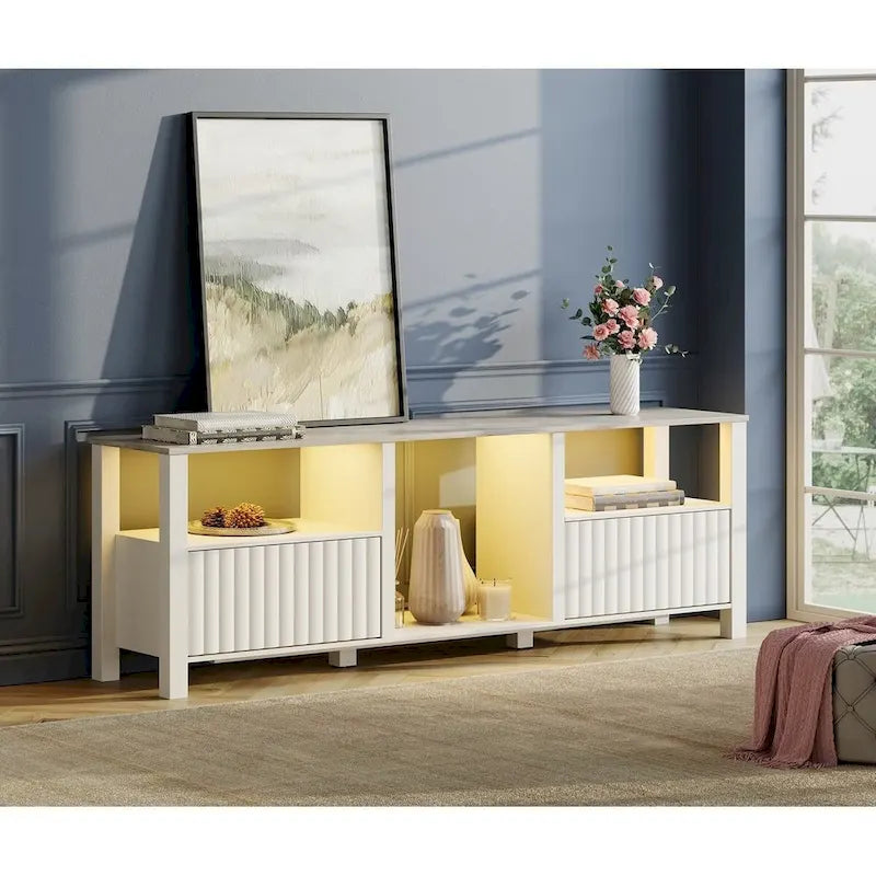 Meuble TV à DEL pour téléviseur de 75 pouces, console TV moderne avec armoire