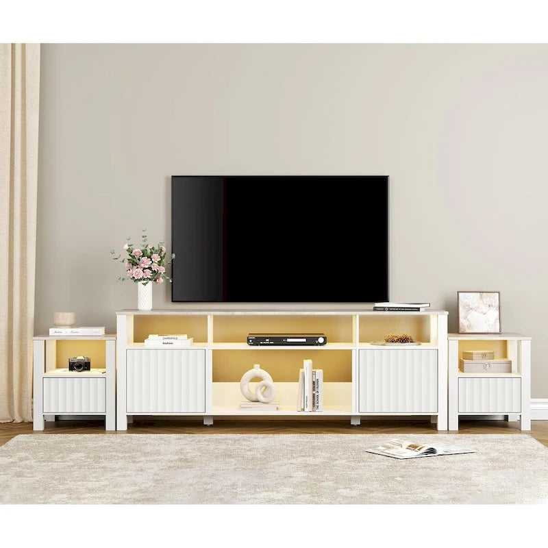 Meuble TV à DEL pour téléviseur de 75 pouces, console TV moderne avec armoire