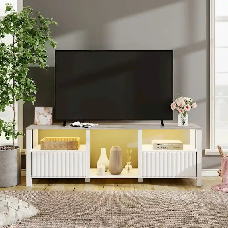 Meuble TV à DEL pour téléviseur de 75 pouces, console TV moderne avec armoire
