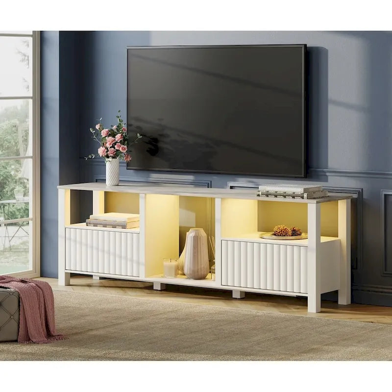 Meuble TV à DEL pour téléviseur de 75 pouces, console TV moderne avec armoire