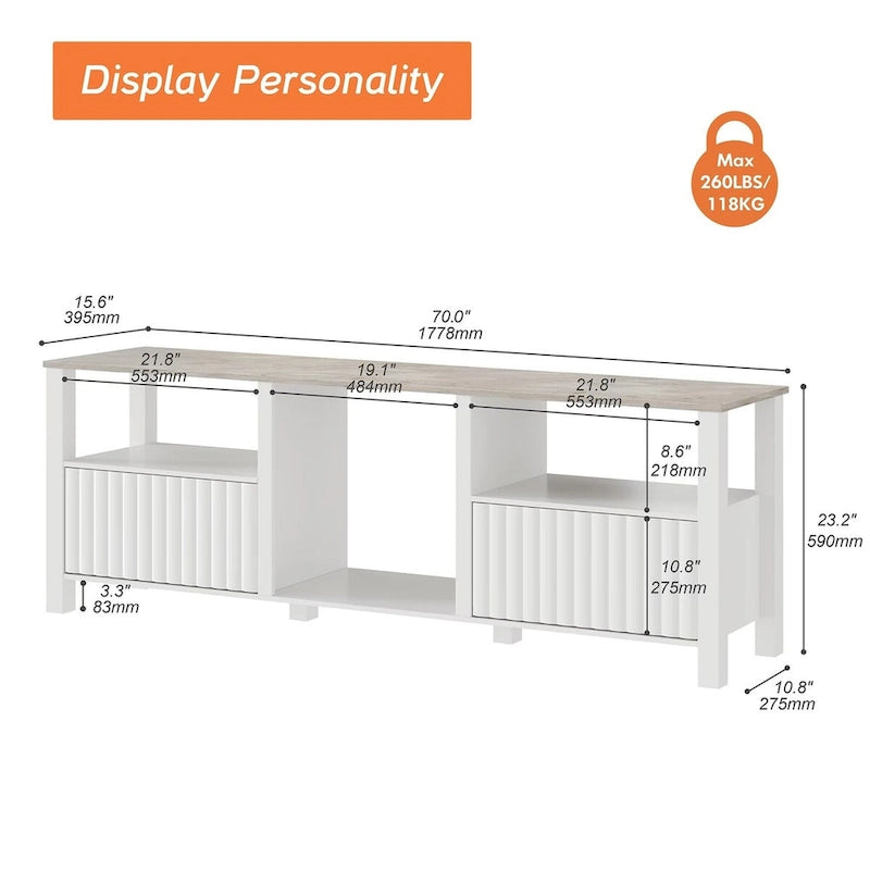 Meuble TV à DEL pour téléviseur de 75 pouces, console TV moderne avec armoire