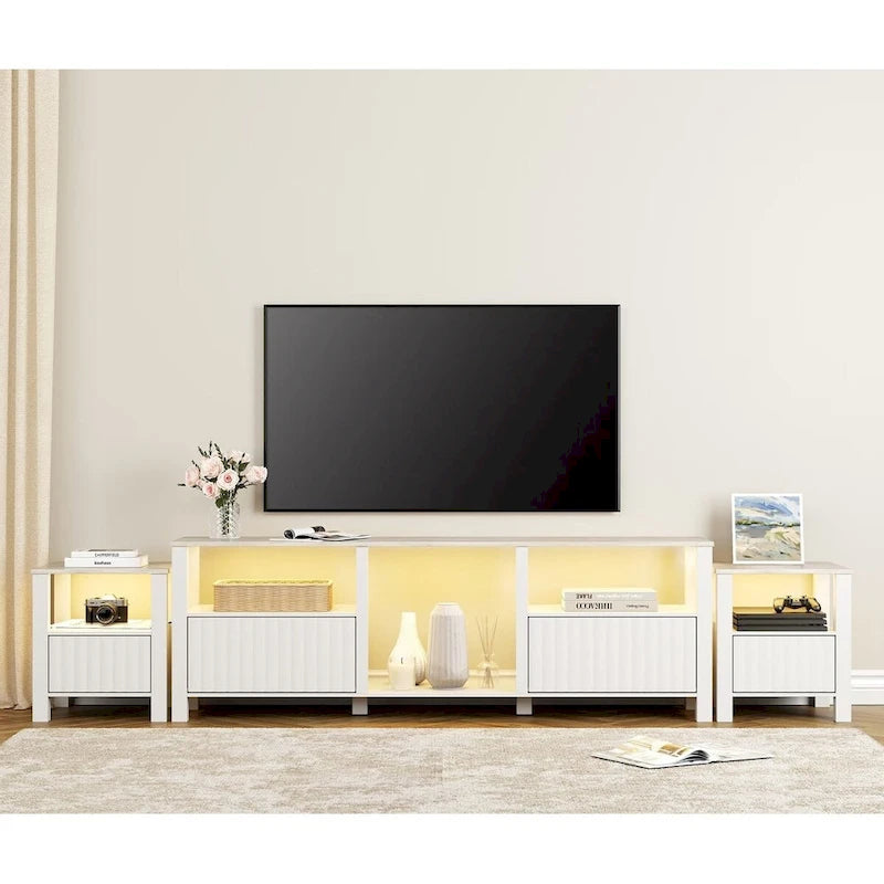 Meuble TV à DEL pour téléviseur de 75 pouces, console TV moderne avec armoire