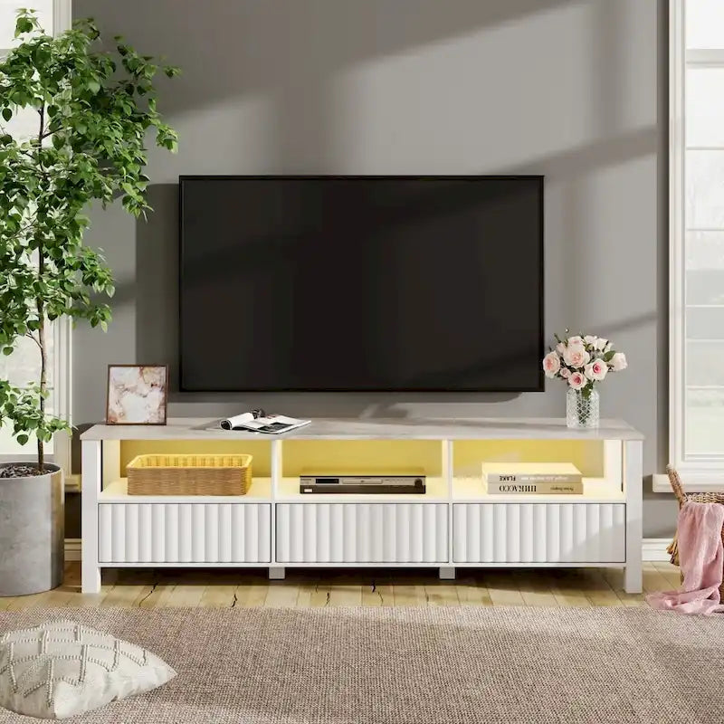 Meuble TV à DEL pour téléviseur de 75 pouces, console TV moderne avec armoire