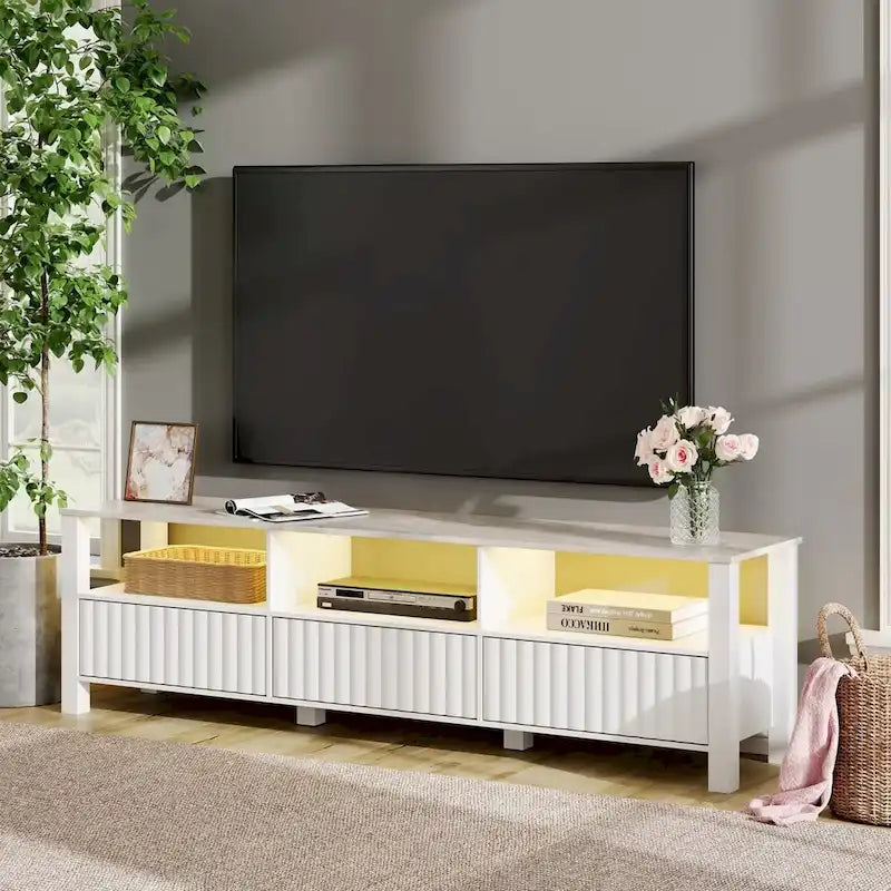 Meuble TV à DEL pour téléviseur de 75 pouces, console TV moderne avec armoire