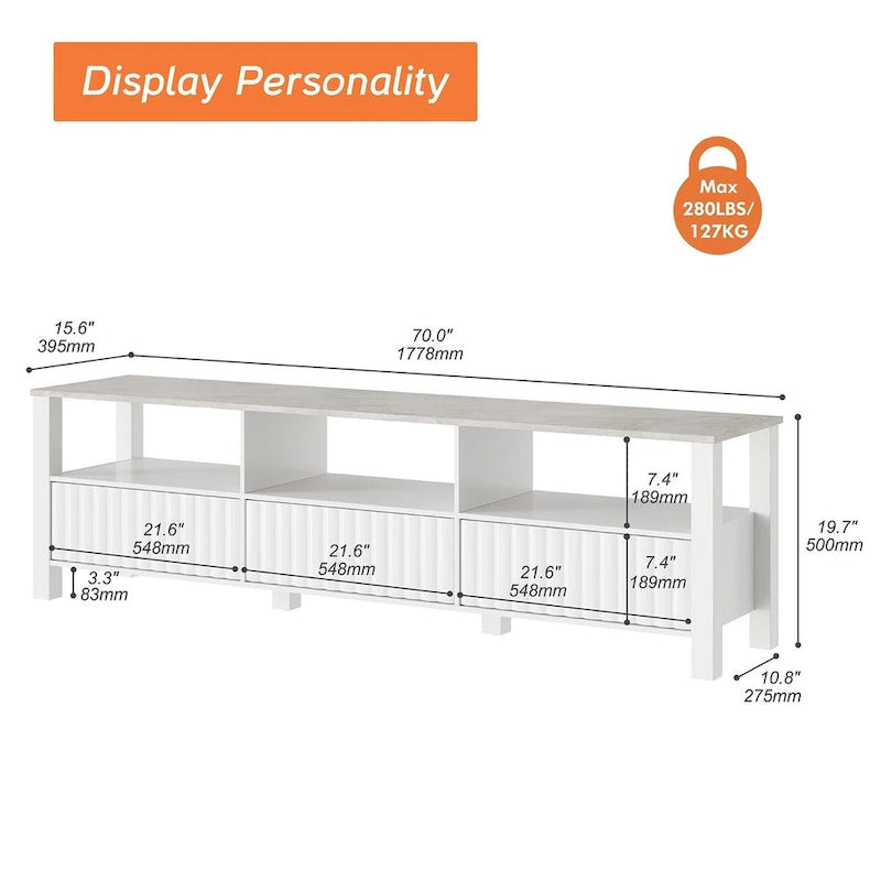Meuble TV à DEL pour téléviseur de 75 pouces, console TV moderne avec armoire