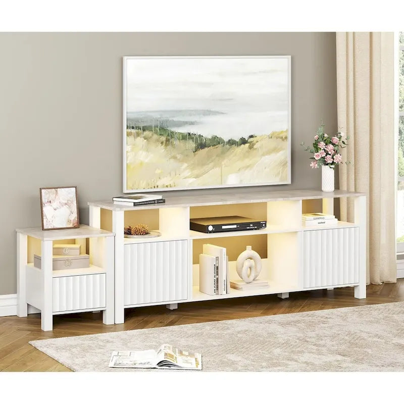 Meuble TV à DEL pour téléviseur de 75 pouces, console TV moderne avec armoire