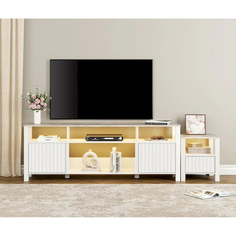 Meuble TV à DEL pour téléviseur de 75 pouces, console TV moderne avec armoire