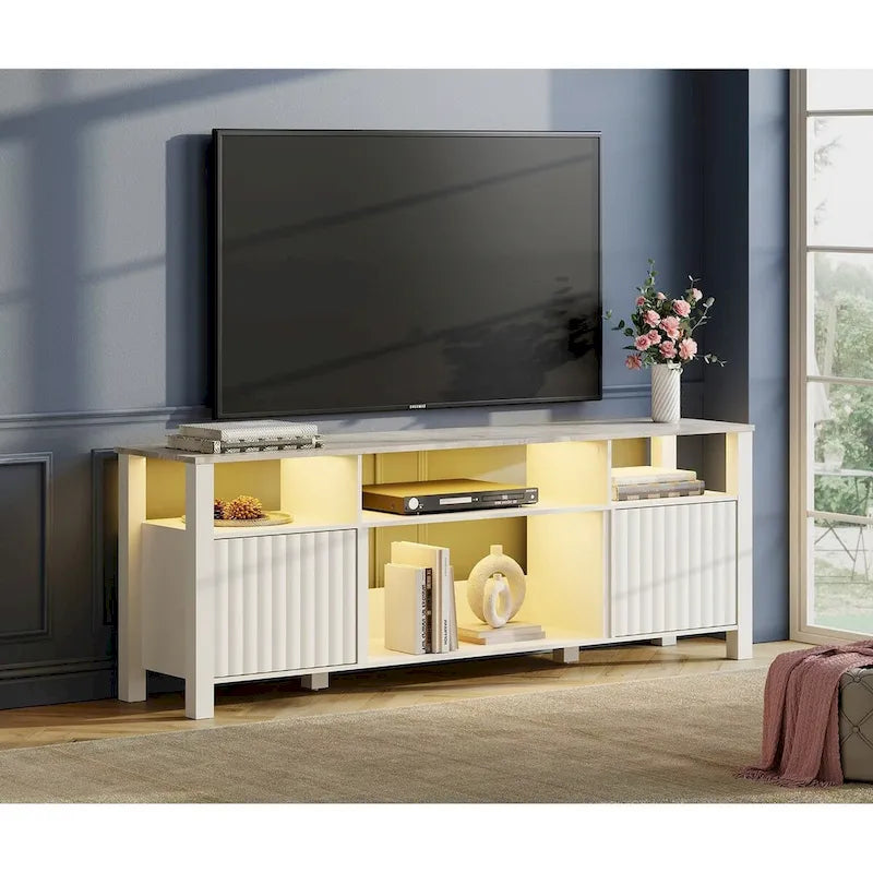 Meuble TV à DEL pour téléviseur de 75 pouces, console TV moderne avec armoire