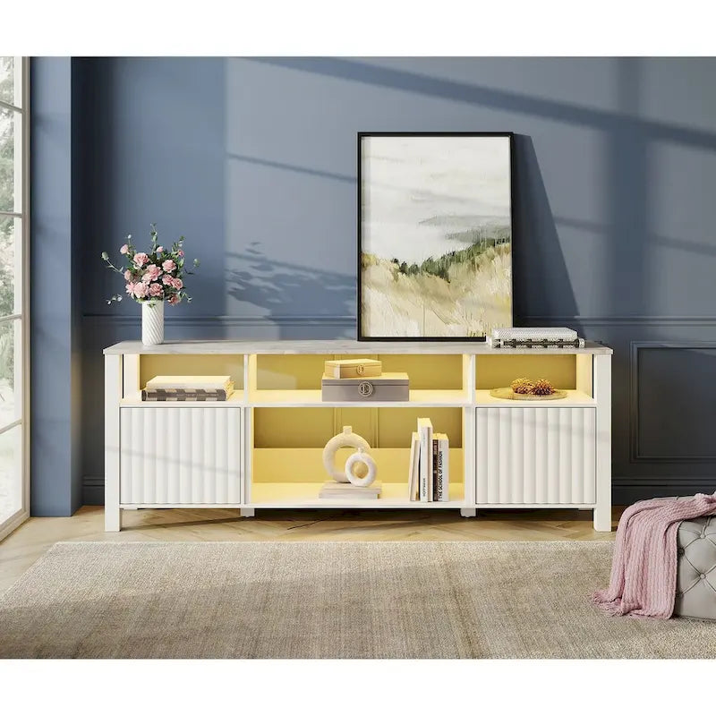 Meuble TV à DEL pour téléviseur de 75 pouces, console TV moderne avec armoire