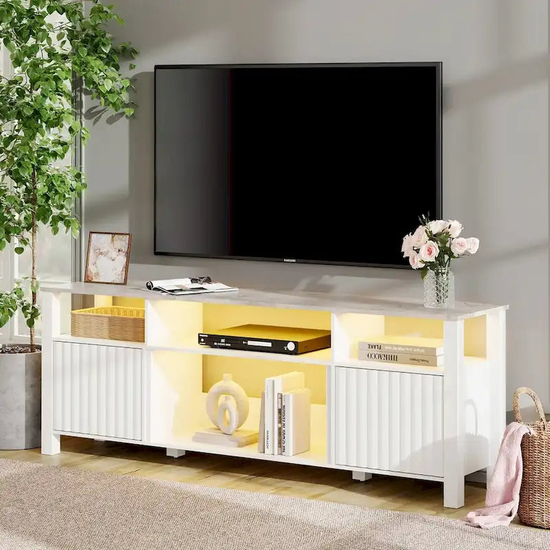 Meuble TV à DEL pour téléviseur de 75 pouces, console TV moderne avec armoire
