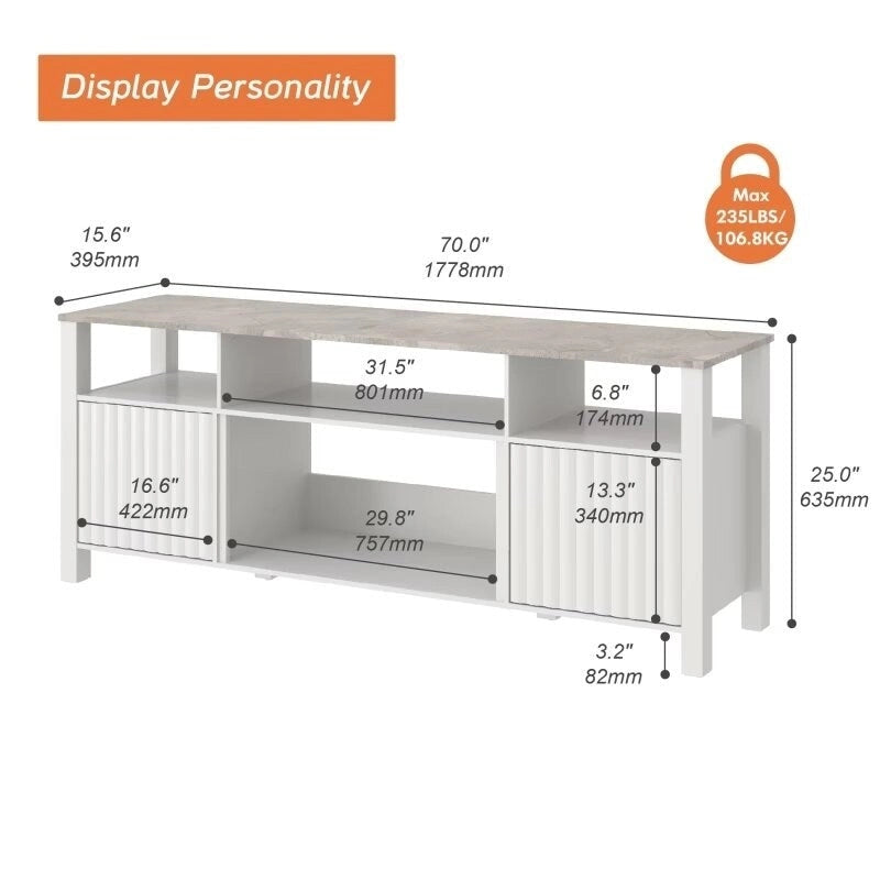 Meuble TV à DEL pour téléviseur de 75 pouces, console TV moderne avec armoire