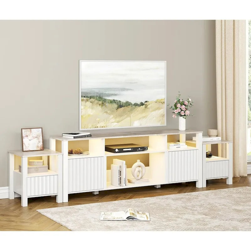 Meuble TV à DEL pour téléviseur de 75 pouces, console TV moderne avec armoire