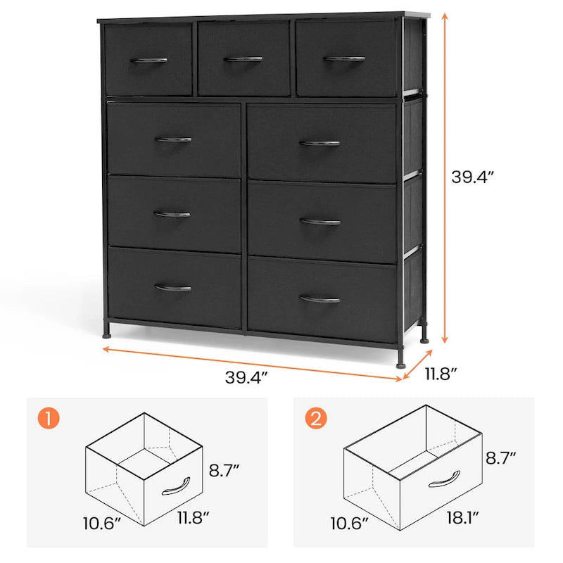 Commode de rangement extra-large en tissu à 9 tiroirs