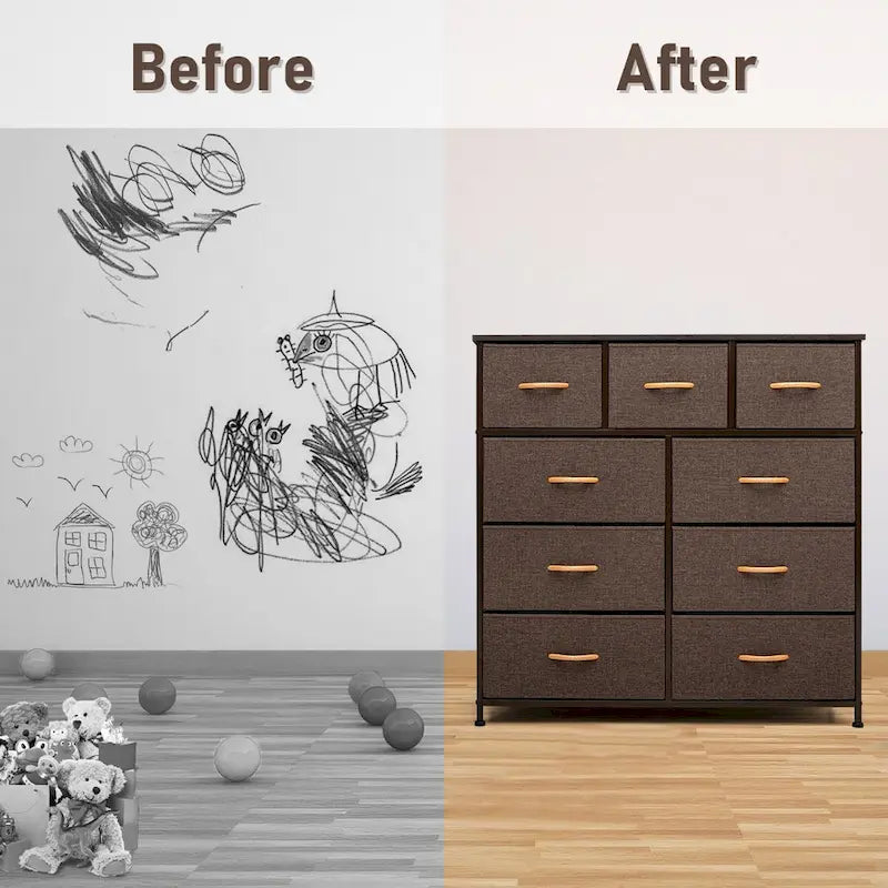 Commode de rangement extra-large en tissu à 9 tiroirs