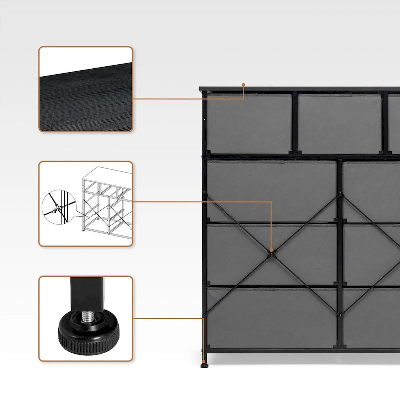 Commode de rangement extra-large en tissu à 9 tiroirs