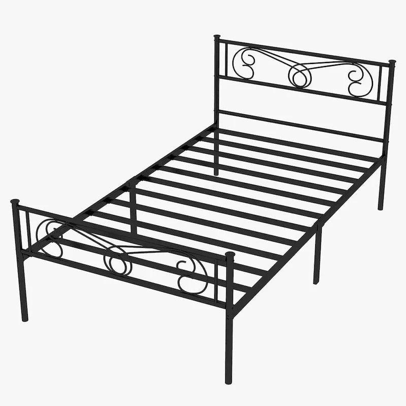Bed Frame with Storage, with Vintage Pattern Headboard and Footboard, Load Up to 800Lbs