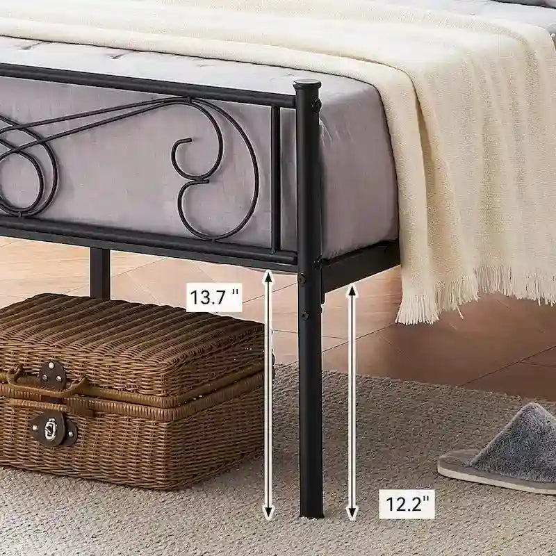 Cadre de lit avec rangement, tête et pied de lit à motif vintage, supporte jusqu’à 800 lb