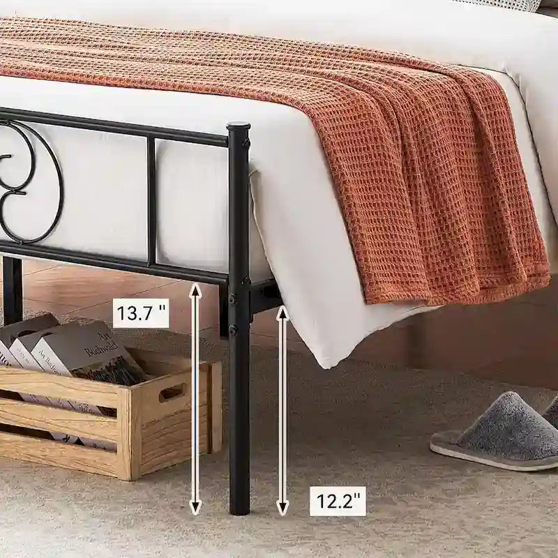 Cadre de lit avec rangement, tête et pied de lit à motif vintage, supporte jusqu’à 800 lb