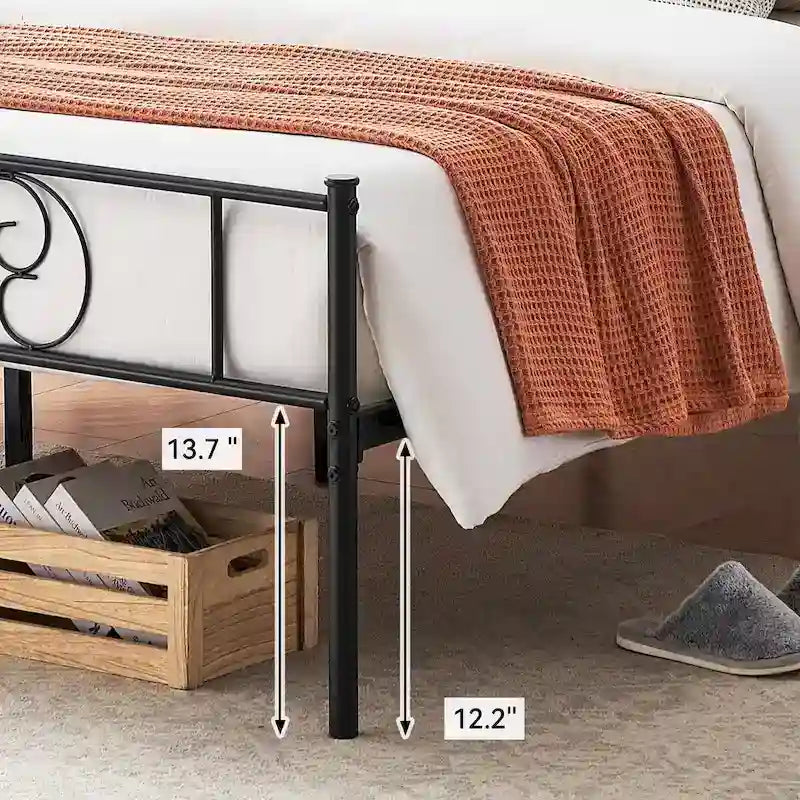 Cadre de lit avec rangement, tête et pied de lit à motif vintage, supporte jusqu’à 800 lb