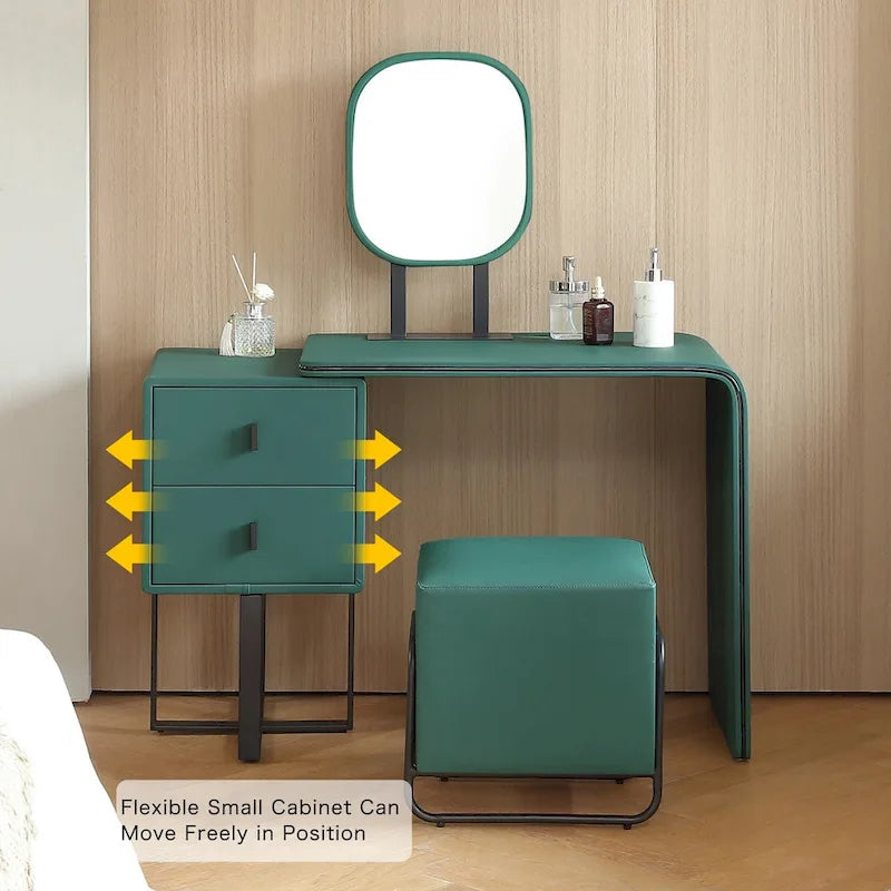 Schminktisch-Set aus Kunstleder mit Hocker, kleiner Schminktisch mit Spiegel