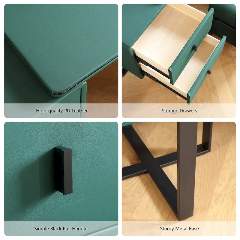 Ensemble coiffeuse en similicuir avec tabouret et petit miroir