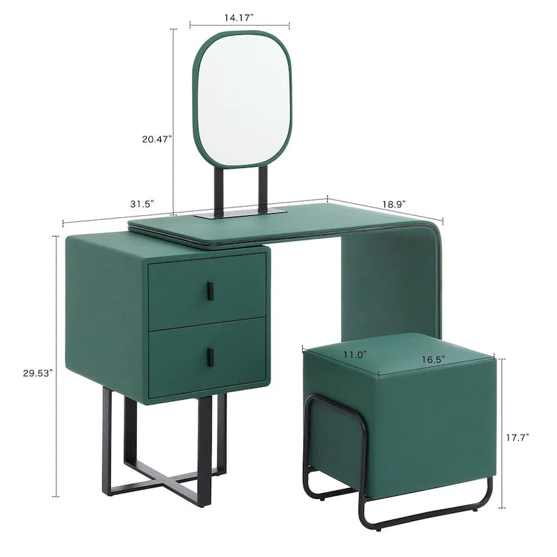 Ensemble coiffeuse en similicuir avec tabouret et petit miroir