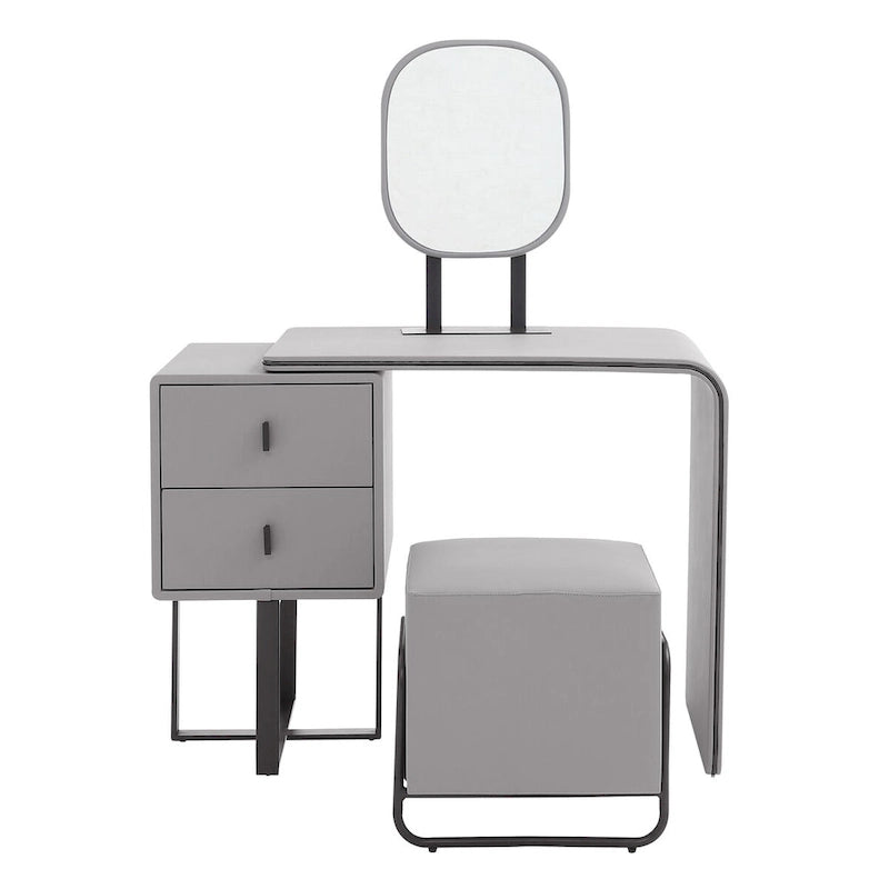 Ensemble coiffeuse en similicuir avec tabouret et petit miroir