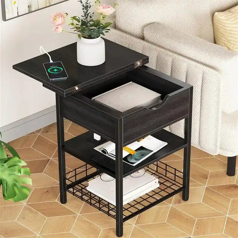 Mesa de noche con estación de carga