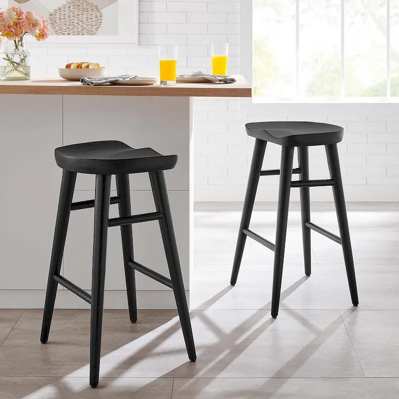 Tabourets de comptoir en bois sans dossier - Lot de 2