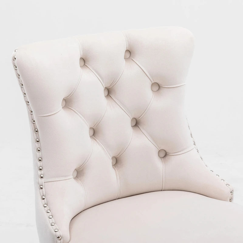 Tabourets de bar rembourrés en velours avec décoration capitonnée à boutons, pieds en bois, garniture de clous chromés, style décontracté