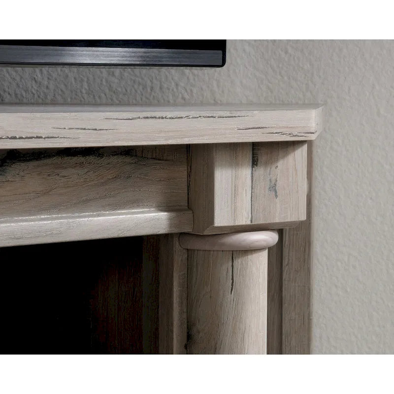 Gabinete de medios de madera estilo granja, consola de TV con cajones y almacenamiento abierto