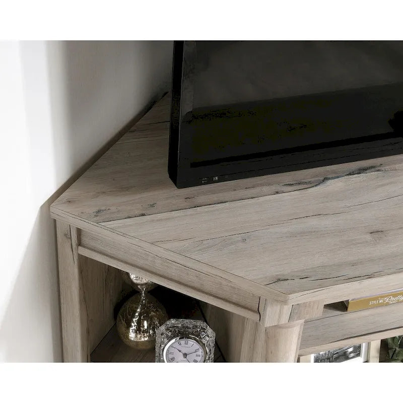 Gabinete de medios de madera estilo granja, consola de TV con cajones y almacenamiento abierto