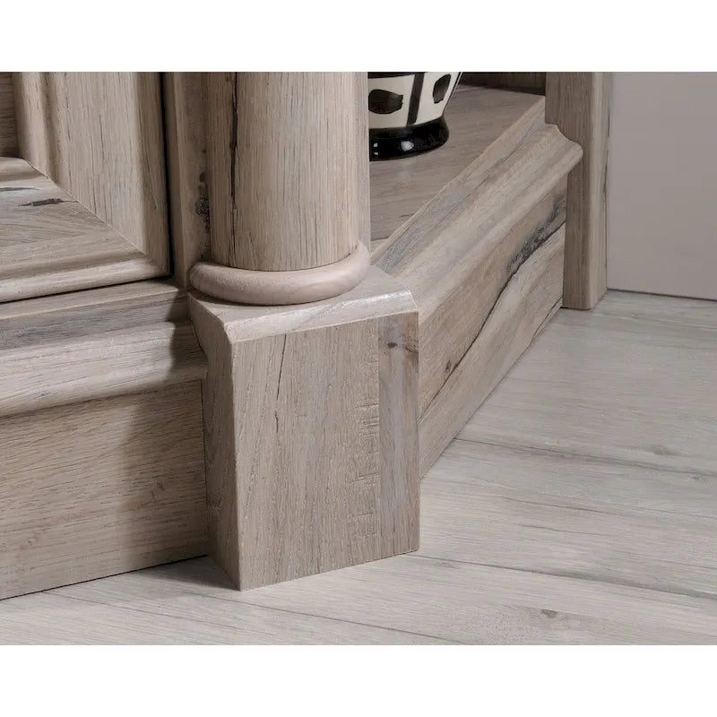 Gabinete de medios de madera estilo granja, consola de TV con cajones y almacenamiento abierto