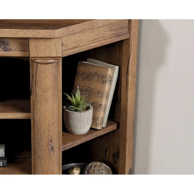 Gabinete de medios de madera estilo granja, consola de TV con cajones y almacenamiento abierto