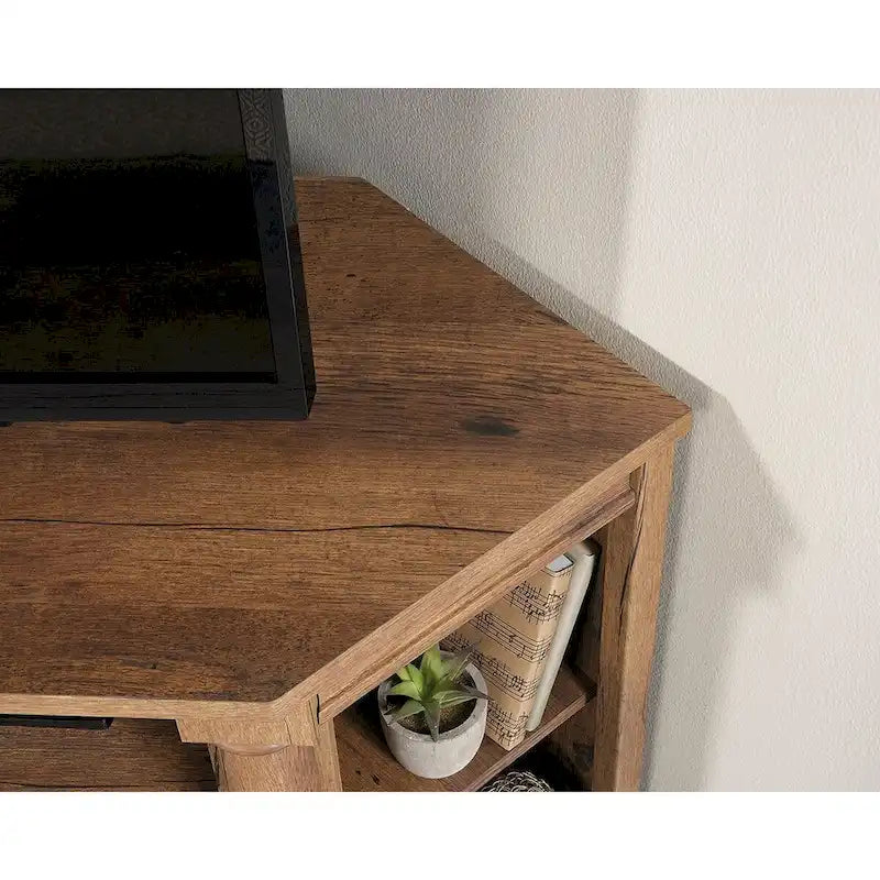 Gabinete de medios de madera estilo granja, consola de TV con cajones y almacenamiento abierto