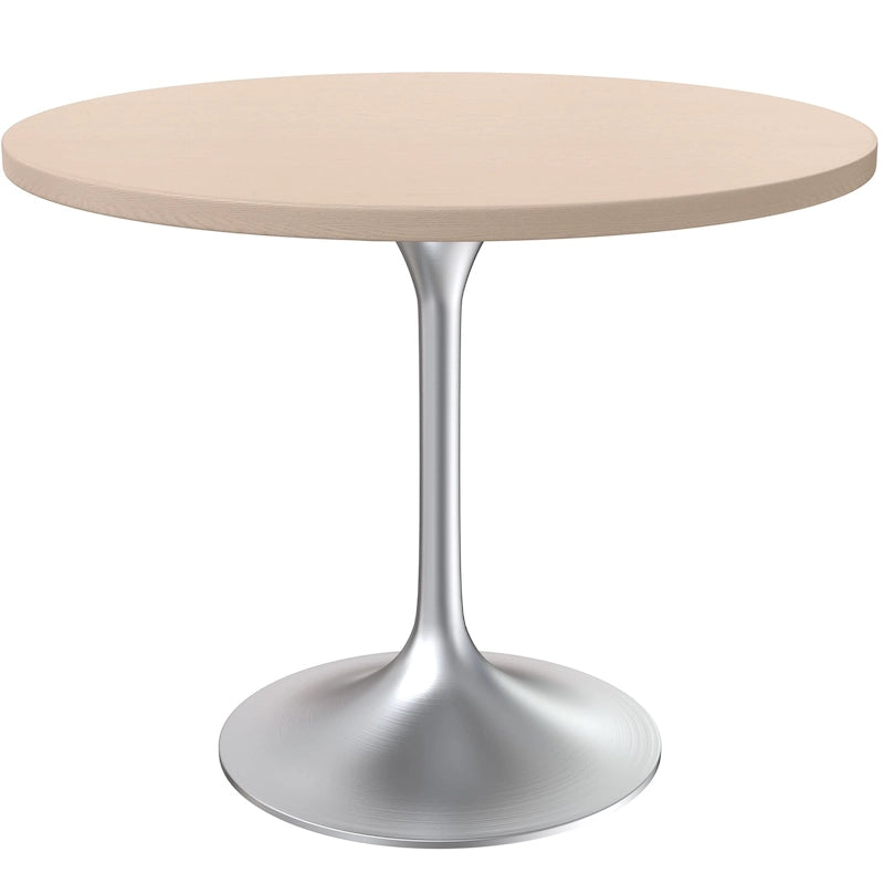 Table de salle à manger ronde de 36 avec plateau en bois MDF et piètement chromé brossé, pour cuisine et salle à manger