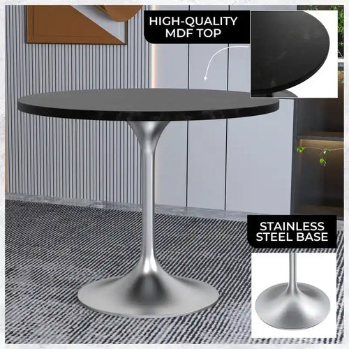 Mesa de comedor redonda de 36 con tablero de MDF y base de cromo cepillado para cocina y comedor