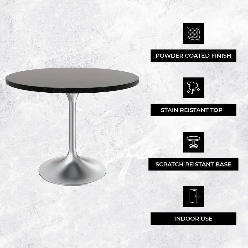 Table de salle à manger ronde de 36 avec plateau en bois MDF et piètement chromé brossé, pour cuisine et salle à manger