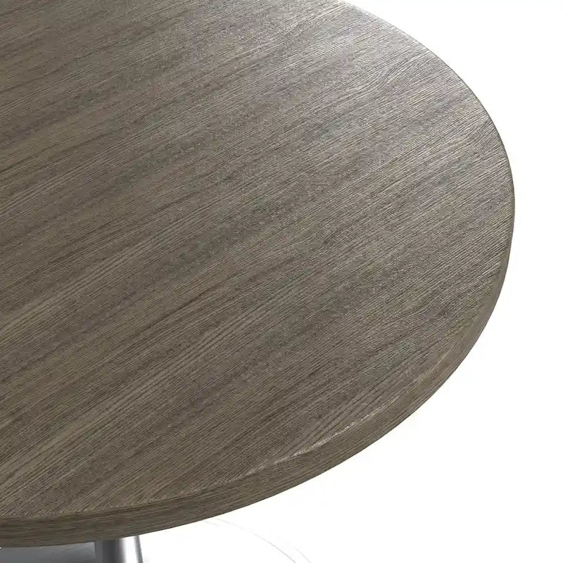 Runder Esstisch mit 36 Zoll Durchmesser, Tischplatte aus MDF-Holz und gebürstetem Chromgestell für Küche und Esszimmer