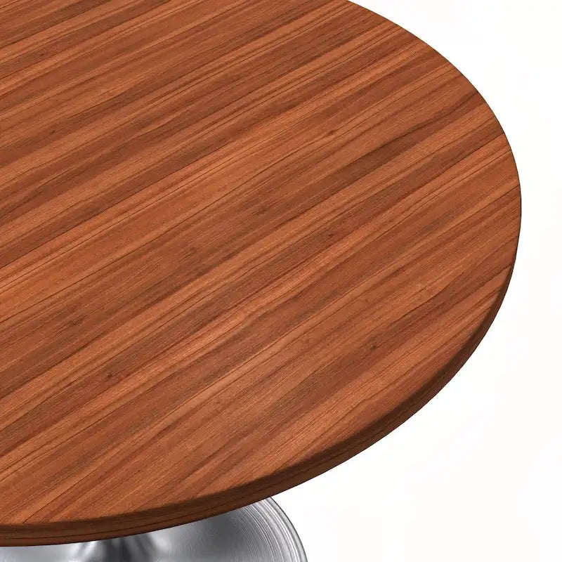 Runder Esstisch mit 36 Zoll Durchmesser, Tischplatte aus MDF-Holz und gebürstetem Chromgestell für Küche und Esszimmer