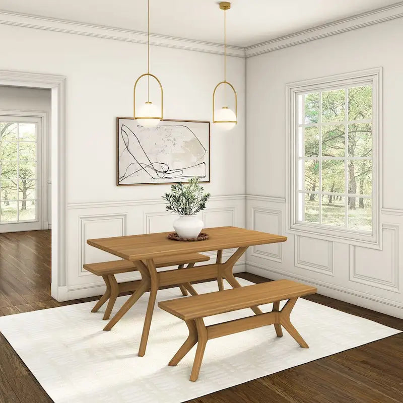 Mesa de comedor rectangular con patas cruzadas