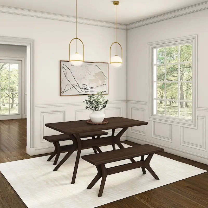 Mesa de comedor rectangular con patas cruzadas