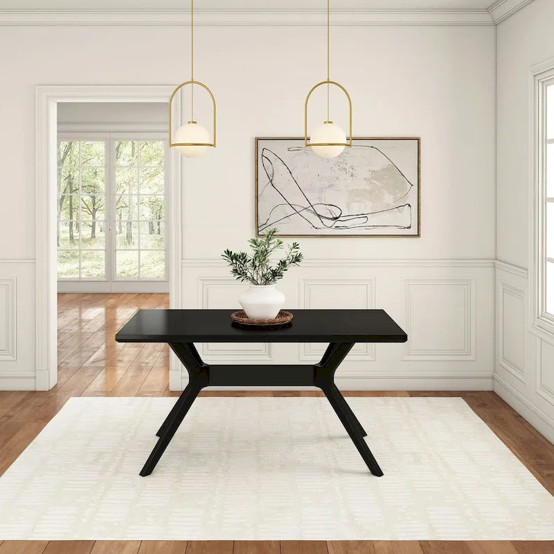 Mesa de comedor rectangular con patas cruzadas