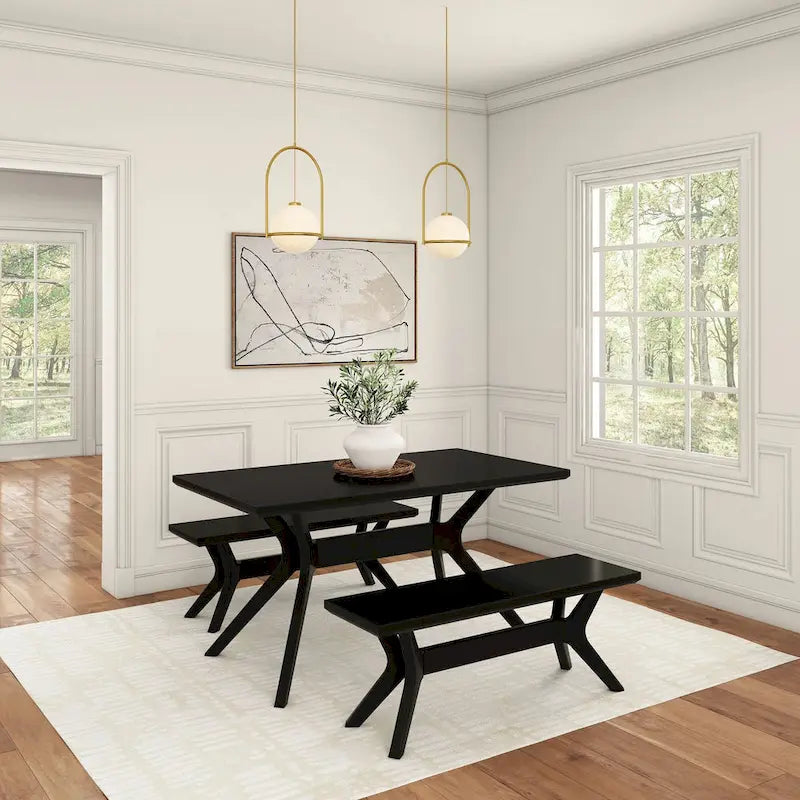 Mesa de comedor rectangular con patas cruzadas