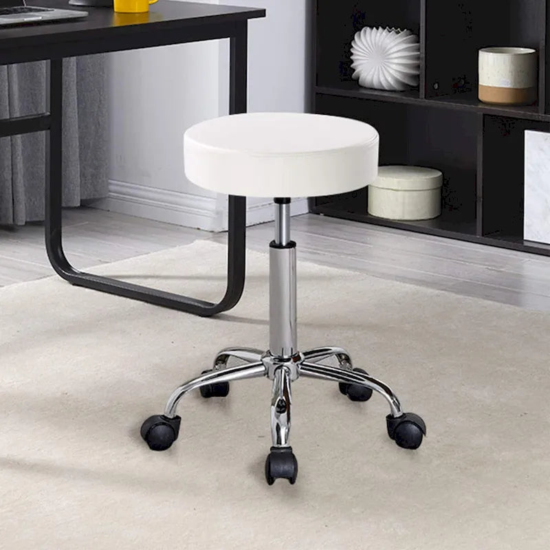 Runder, rückenfreier Rollhocker aus PU-Leder für Salon und Spa