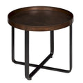 Table d’appoint industrielle ronde avec plateau en bois et base en X en métal